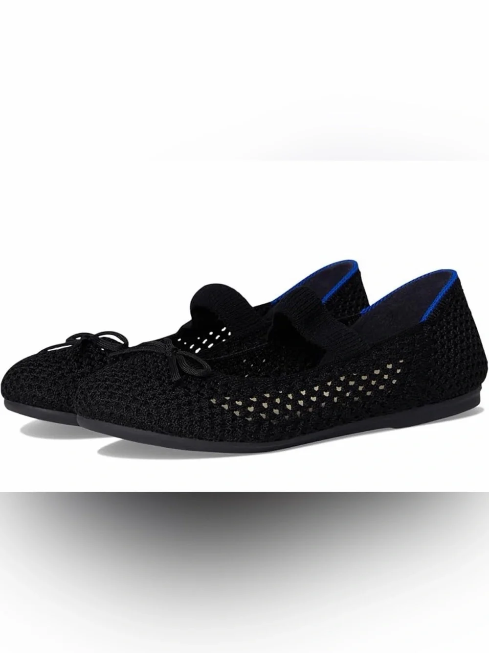Rothy's Kids Black Knit Mary Jane Flats with Blue Trim